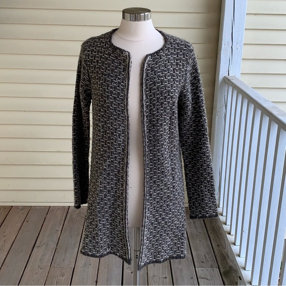 Maison Pholya Wool Alpaca Mohair Blend Longline Cardigan Sweater Size L Chunky - Picture 1 of 8